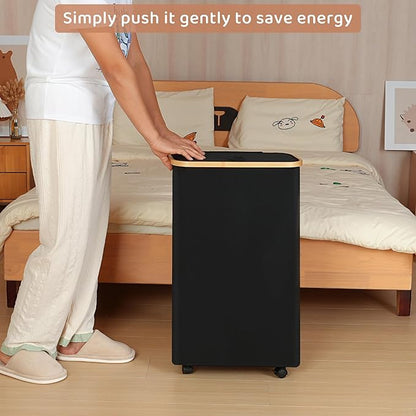 Slim Laundry Basket with Wheels,Narrow Hampers for Laundry,Freestanding Laundry Hamper with Lid&Bamboo Handles,Collapsible & Waterproof Tall Cloth Hamper for Dorm Family(60L Black)