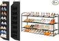 SLEEPING LAMB 2 Pack Narrow Over The Door Shoe Organizer with 8 Large Deep Pockets (Black) and Long 3-Tier Shoe Organizer for Closet, Stackable Wide Shoe Rack (Black)
