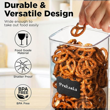 Shazo Airtight Food Storage Containers with Lids - 6 PC BPA Free Clear Plastic Cereal Containers with Easy Lock Lids for Kitchen and Pantry Organization for Snacks and Pasta - 1.2 L