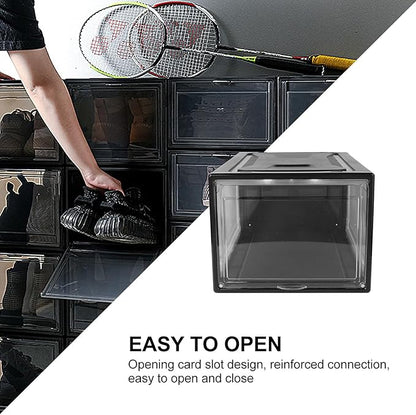 SOLUSTRE Large Stackable Shoe Storage Box with Black Latch Drawer-style Household Shoe Organizer for Men and Women Display and Closet Cabinet Container