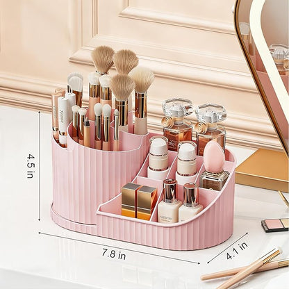 Anyoifax 360 Rotating Makeup Brush Holder Organizer with Divider 5 Slots Make Up Brushes Cup Flower-Shaped Spinning Pen Holder for Vanity, Cosmetics, Lipsticks, Pink