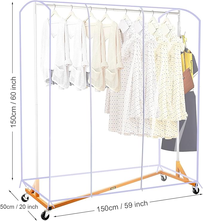 Ruibo Clear Garment Rack Cover for Clothes Rack Cover with 2 Durable Zipper/Clothing Waterproof, Dustproof Protector (M:59x20x60 inch)