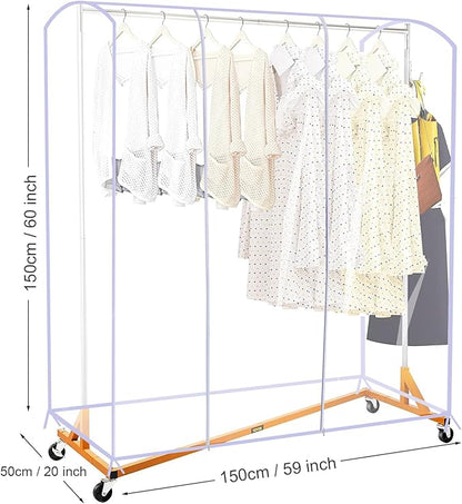 Ruibo Clear Garment Rack Cover for Clothes Rack Cover with 2 Durable Zipper/Clothing Waterproof, Dustproof Protector (M:59x20x60 inch)