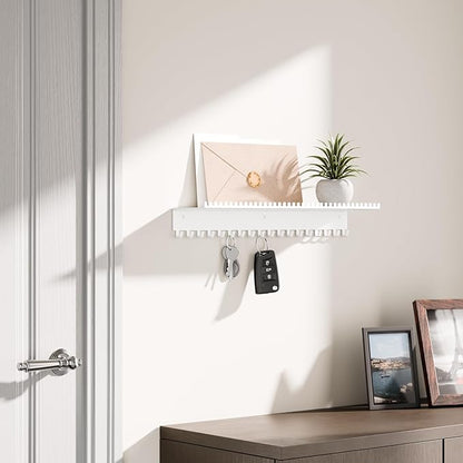 niffgaff Wall-Mounted Jewelry Organizer with Hooks and Shelf - Necklace Hanger Holder for Hanging Storage, Multi-Functional Wall Decor | White