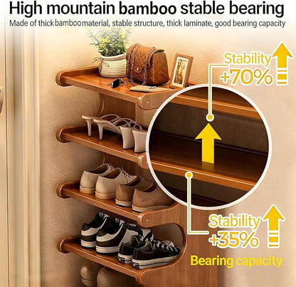 39" Bamboo Shoe Rack - Vertical Shoe Organizer Rack for Small Space, Narrow Shoe Tower for Closet, Entryway, Corner, Tall Shoe Shelf with Removable Shelves, Flexible Storage Shelf for Saving Space
