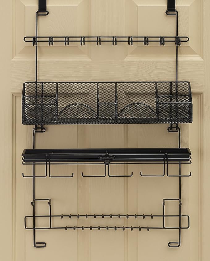 Over The Door/Wall Hanging Men's Tie and Belt Rack Organizer Valet Patented in Black 43 Hooks for Men’s Organization