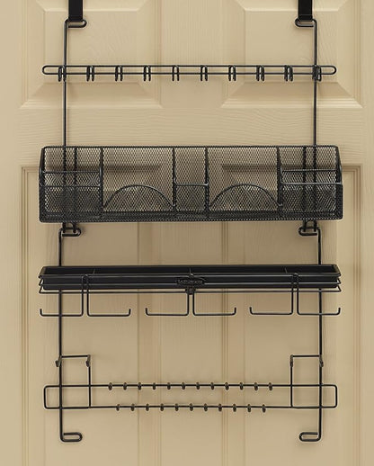Over The Door/Wall Hanging Men's Tie and Belt Rack Organizer Valet Patented in Black 43 Hooks for Men’s Organization