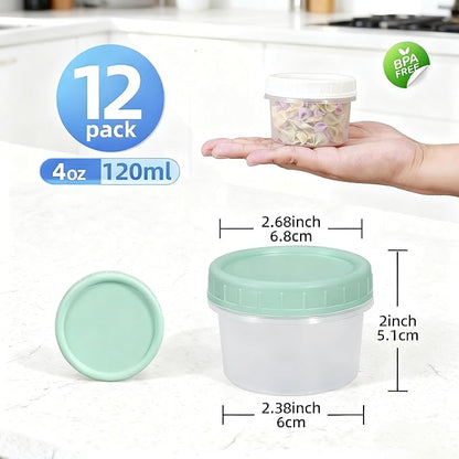 Food Storage Containers, 12 Pack 4 oz Freezer Storage Containers with Twist Top Lids, Leakproof, BPA Free, Microwave & Dishwasher Safe Takeout Container - Ideal for Soup and More