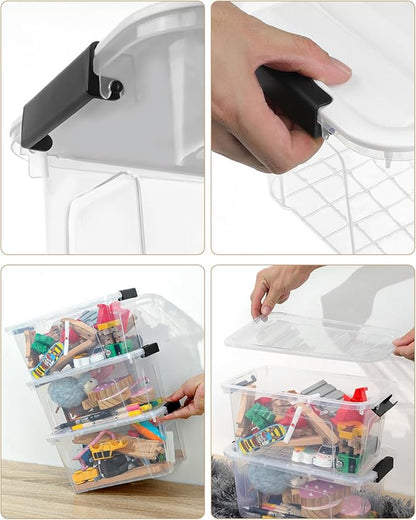 EOENVIVS Plastic Storage Bins with Lids 6 Pack, 7 Quart Storage Containers with Black Buckle Latch, Stackable Storage Containers for Home Pantry Office Classroom Organization, White