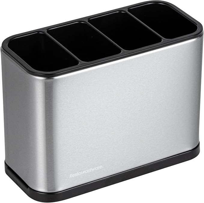 Restaurantware Stainless Steel Utensil Holder 1 Count 7 x 3.3 x 5.1 Inches Durable Cutlery Storage Flatware Organizer Rust-Resistant Sink Caddy Silver Kitchenware Holder