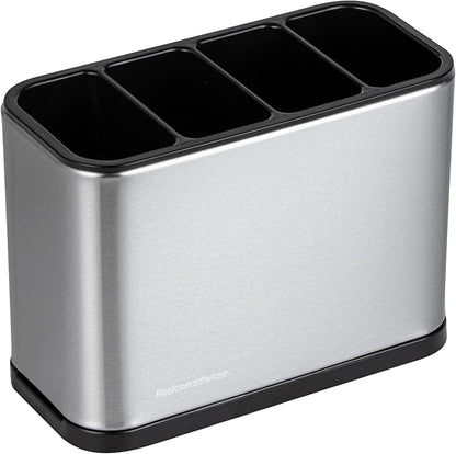 Restaurantware Stainless Steel Utensil Holder 1 Count 7 x 3.3 x 5.1 Inches Durable Cutlery Storage Flatware Organizer Rust-Resistant Sink Caddy Silver Kitchenware Holder