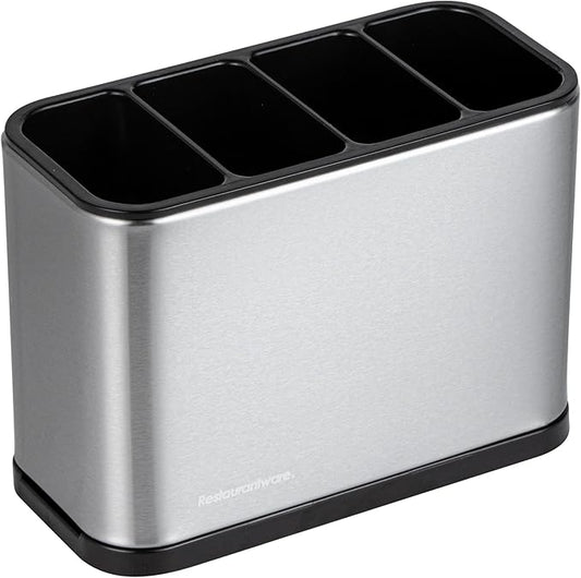 Restaurantware Stainless Steel Utensil Holder 1 Count 7 x 3.3 x 5.1 Inches Durable Cutlery Storage Flatware Organizer Rust-Resistant Sink Caddy Silver Kitchenware Holder