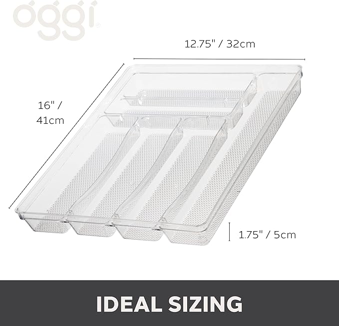 Oggi Silverware Organizer Tray, 6-Compartment, Clear