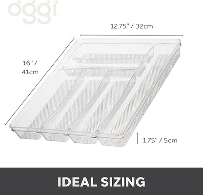 Oggi Silverware Organizer Tray, 6-Compartment, Clear