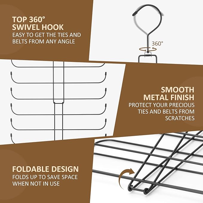 ZEDODIER Tie Rack Belt Hanger for Closet, 2 in 1 Tie Hanger Belt Organizer with Max 40 Capacity, Heavy Duty Space Saving Closet Organizers and Storage, Black