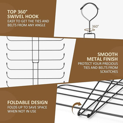 ZEDODIER Tie Rack Belt Hanger for Closet, 2 in 1 Tie Hanger Belt Organizer with Max 40 Capacity, Heavy Duty Space Saving Closet Organizers and Storage, Black