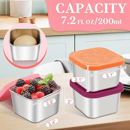 Qukaka Stainless Steel Snack Containers for Kids,7.2oz Easy Open Leak Proof Reusable Snack Box Container with Lids,Small Lunch Containers for Meal Prep,School,Picnic and Travel-3Pack
