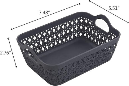 Readsky Small Plastic Storage Baskets with Handles, Desktop Weave Storage Baskets, Deep Grey, 12 Packs