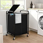 120L (31.7 Gal) Laundry Sorter 2 Section, Rolling Laundry Basket with Lockable Wheels and Lid, Laundry Hamper with 2 Separated Removable Bags Dirty Clothes Hamper for Laundry Room Organizer, Black