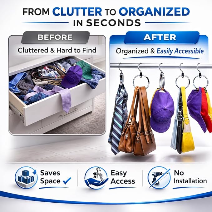 Rolly Hanger® Closet Space Saver – Premium Rotating Aluminum Organizer for Belts, Ties, Hats & Handbags – Heavy Duty 360° Swivel – Declutter & Maximize Storage (3 Pack)