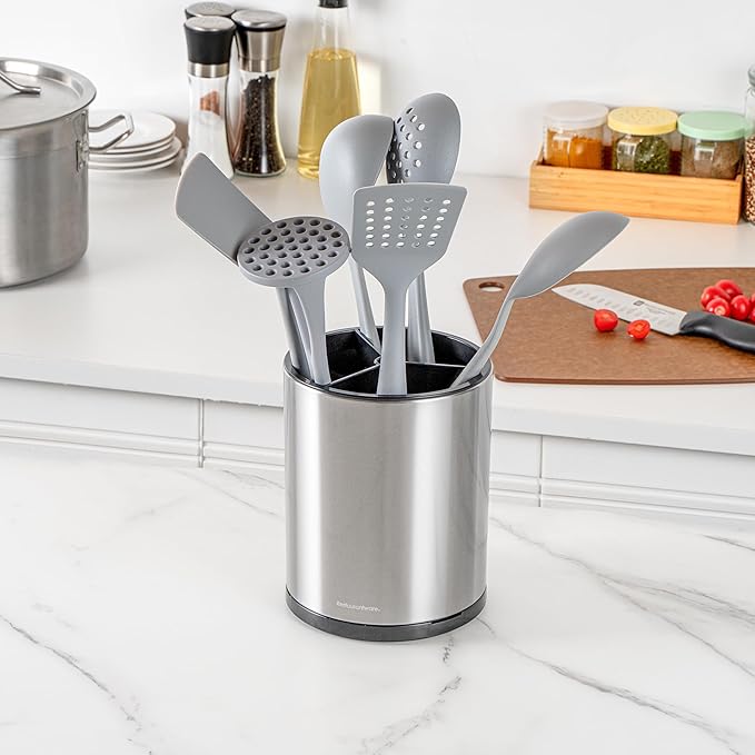 Restaurantware Stainless Steel Utensil Holder 1 Count 6.2 x 6.2 x 7.9 Inches Durable Cutlery Storage Flatware Organizer Rust-Resistant Sink Caddy Silver Kitchenware Holder