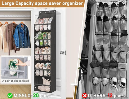 MISSLO 24 Large Pockets + 17 Deep Pockets Over the Door Shoe Organizer Hanging Rack for Door Closet Shoe Holder