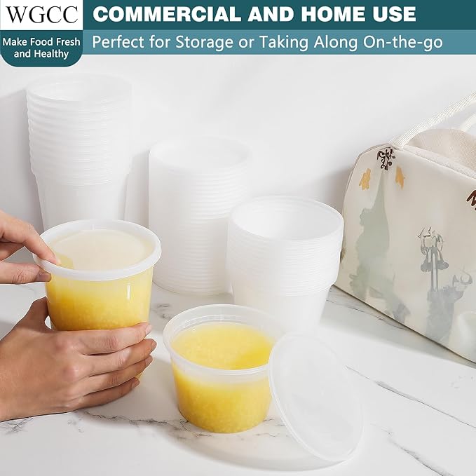 WGCC Deli Containers with Lids 48 Sets- Disposable Soup Containers with Lids 16oz, 32oz - Food Containers with Leakproof, BPA Free/Microwave/Freezer/Dishwasher Safe