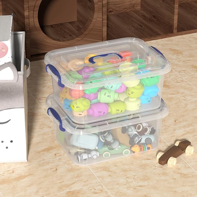 8 Quart Plastic Latching Boxes with Handles, Clear Storage Tote with Lids, 2 Packs