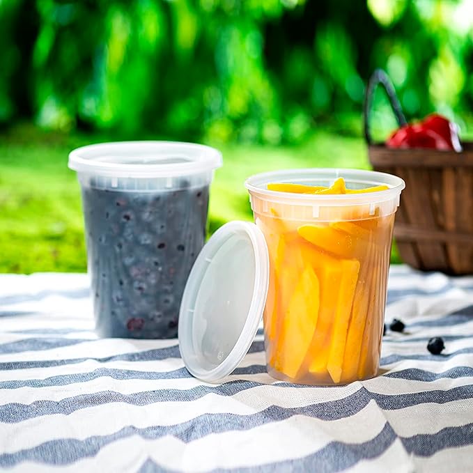 Deli Plastic Storage Containers with Lids [24 Sets] 16 Oz - Reusable Food Containers for Home & Business - Microwave & Freezer friendly - Dishwasher safe - Secure & Tight fitting Covers