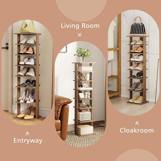 Giantex 8-Tier Vertical Shoe Rack, Patented Corner Shoe Storage Organizer for 8 Pairs, Freestanding Narrow Shoe Rack, Morden Space-Saving Shoe Tower for Entryway, Living Room, Bedroom, Natural