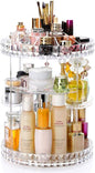PJLANDI Acrylic 360 Rotating Makeup Organizer, Cosmetic Storage holder shelf rack Perfume in Bathroom Dresser Diamond Pattern for skin care stand
