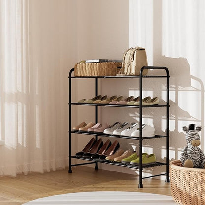 4-Tier Short Metal Shoe Rack,Extra Large Capacity Adjustable Stackable Shoe Organizer Shelf for Closet Entryway, Bedroom,Living Room, Floor,Hallway Shoe Shelf,Black 28" W × 32.3" H