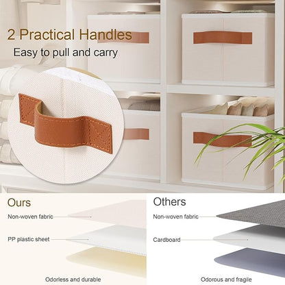 Storage Bin, Linen Foldable Clothes Basket, Storage Box Container with Double Handles for Bedroom, Beige, 15x 6 x 5 Inch, 1-Pack