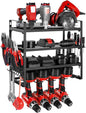 VEVOR Power Tool Organizer Wall Mount, 4-Layer Storage Rack with 4 Drill Holders, Tools Holder and Storage Rack with Screwdriver Holder, Garage Tool Organizer for Garage, Workbench, and Workshop