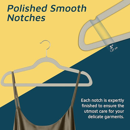Lifemaster Velvet Clothes Hangers – with 360 Degree Swivel Hook and Non-Slip Shoulder Notch, Holds Up to 10 lbs, Heavy Duty Hanger Set, for Organizing Suit, Dress, Coat, and Clothes, Pack of 5, Ivory