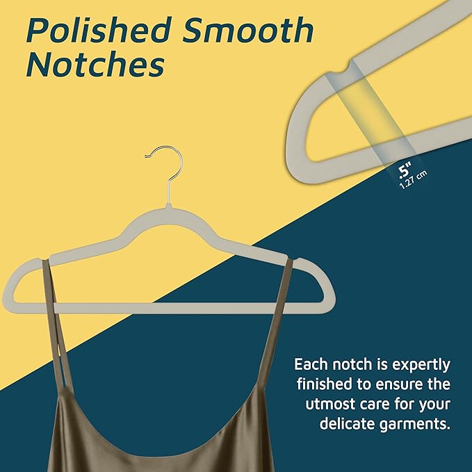 Lifemaster Velvet Non-Slip Hangers - 30 Pieces Non-slip Coat Hanger Set with 360° Swivel Hook, Space-Saving, Sleek Design, Keep Closet Organized, Smooth Velvet Finish, Lightweight Construction - Ivory