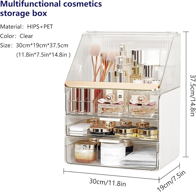 DASITON Dustproof MultiLayer Makeup Brush holder Organizer,Makeup Brush Holder,Makeup Organizers,Large Capacity Desktop Storage Box with Drawer,for Beauty Products...（Clear