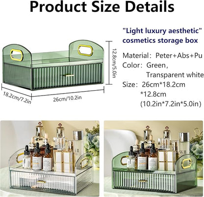 DASITON Vintage striped Makeup Brush holder Organizer,Acrylic Drawers Makeup Organizers,Spacious Cosmetic Display Case,Jewelry Storage,for Vanity,Bathroom,Desk Storage Container（Clear）