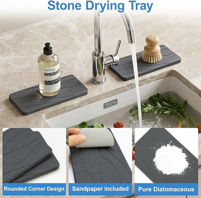 Water Absorbing Diatomite Stone Drying Tray for Sink Kitchen Soap Dish Trays Toothbrush Holder Bathroom Organizer Tray Fast Quick Dry Stone Mat for Kitchen Counter Decor Bathroom Sink Accessories