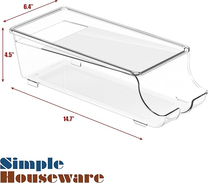 Simple Houseware 4-Pack Auto-Rolling Beverage Can Organizer for Fridge, Clear Front-Loading Soda Dispenser with Smooth Glide Design, Space-Saving Refrigerator Storage Bins