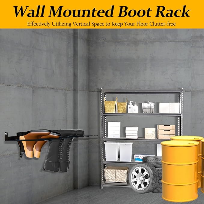 Wall-Mounted Boot Rack Organizer for Tall Boots - 4 Pair Metal Boot Organizer Including Wader Hangers, Perfect Entryway Shoe Rack for Cowboy Boots & More, Wader Rack for Entryway (2-Pack)
