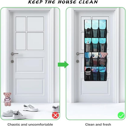 Sea Lion 12 Pockets Door Shoe Organizer Hanging Storage Bag Space Saving Nursery Door Organizer for Baby Supplies 4 Shelf Over the Door Shoe Rack for Apartments Dorms Bathrooms