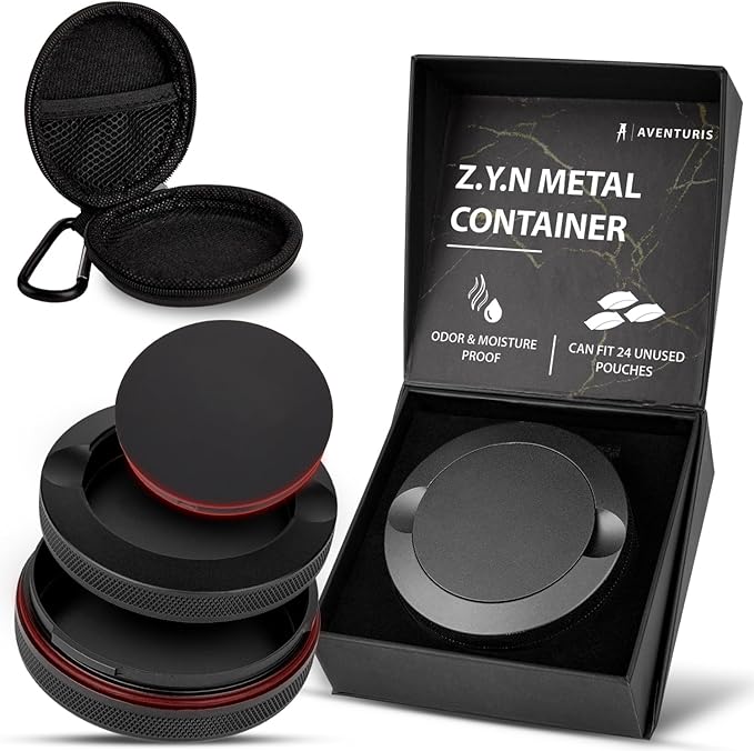 Premium Zyn Metal Can - Waterproof, Moisture & Odor Proof - Metal Zyn Container - Dip Can, Zyn Tin, Zyn Holder with Knurled Edges, Aluminum Zyn Can & Organizer - The Stealth (Black, Knurled Edge)