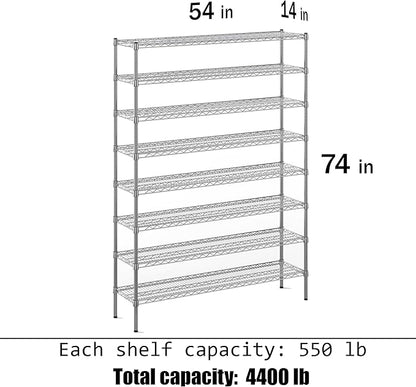 14" Deep x 54" Wide x 74" Height Wire Shelving Kit | 8-Tier | NSF Commercial Storage Rack Unit