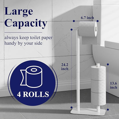 Kitsure Toilet Paper Holder Free Standing - Large Capacity Toilet Paper Holder for 4 Rolls, Rustproof Toilet Paper Stand with Non-Slip Stable Base, White, Medium