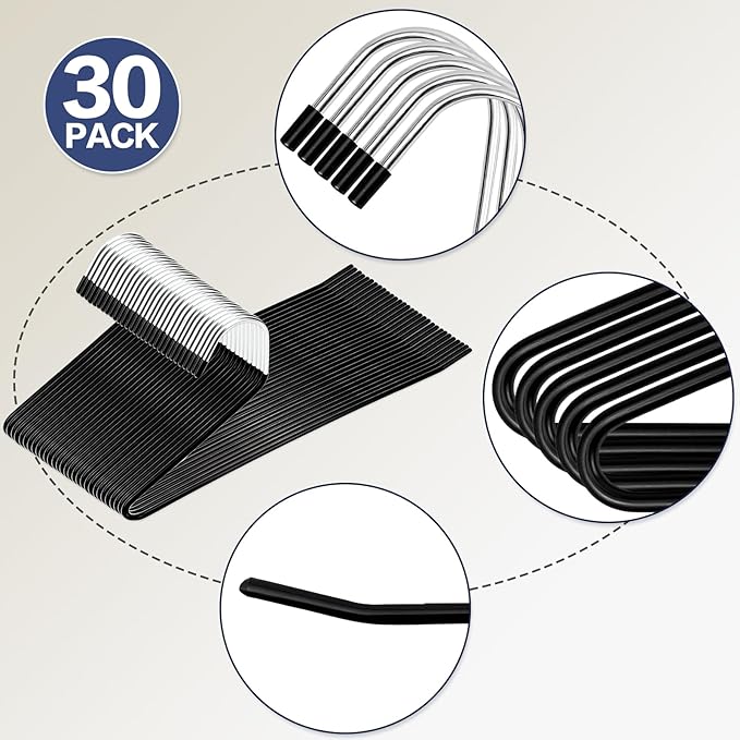 30 Pack Non Slip Jean Hangers, Space Saving Clothes Open Ended Hanger, Versatile Blanket Hangers for Heavy Pants, Scarf, Tablecloth, Slacks Women Men