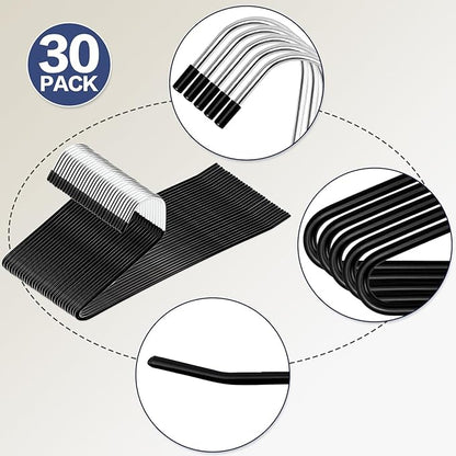 30 Pack Non Slip Jean Hangers, Space Saving Clothes Open Ended Hanger, Versatile Blanket Hangers for Heavy Pants, Scarf, Tablecloth, Slacks Women Men