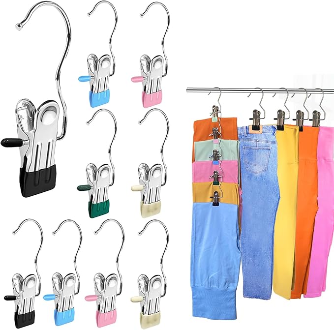 Pant Hangers with Clips, Legging Organizer for Closet, 20 Pack Clothes Drying Hangers with Clip Space Saving Hanger Closet Organizers and Storage for Skirt, Shorts, Jeans