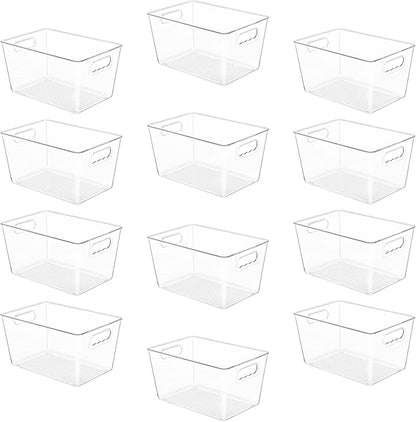 YIHONG 12 Pack Clear Pantry Organizer Bins, Plastic Containers with Handle for Kitchen,Freezer,Cabinet,Closet,Bathroom Under Sink Storage