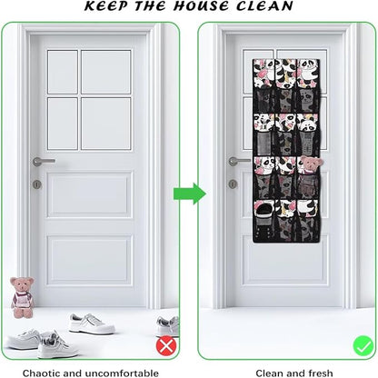 ZUXONGSY12 Pockets Over The Door Organizer Cartoon Pandas Behind Door Shoe Organizer for BedRoomEasy to Install Wall Hanging Storage for Living Room